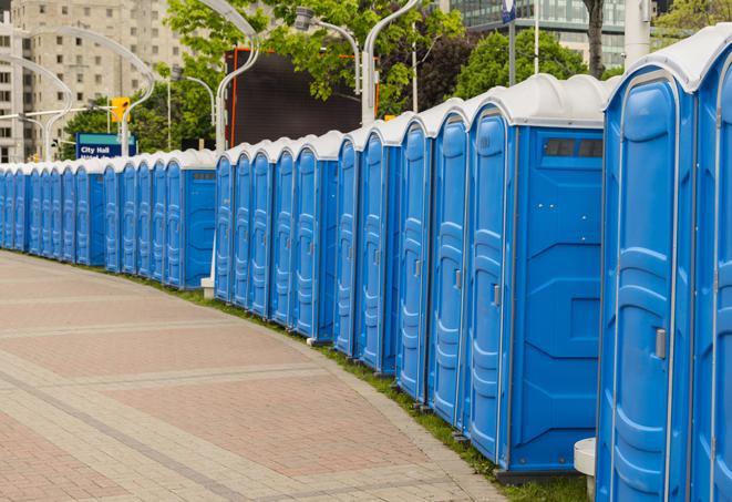Seasonal porta potty units set up at a Bolivar, Missouri venue